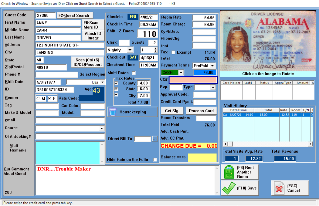 Shadow Writer Check-In Screen
